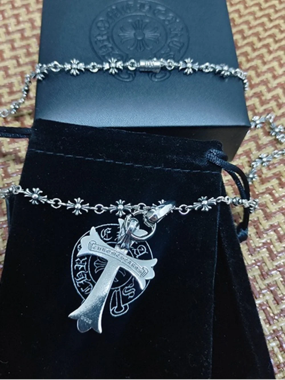 Chrome Hearts Silver Floral Cross Pendant Necklace